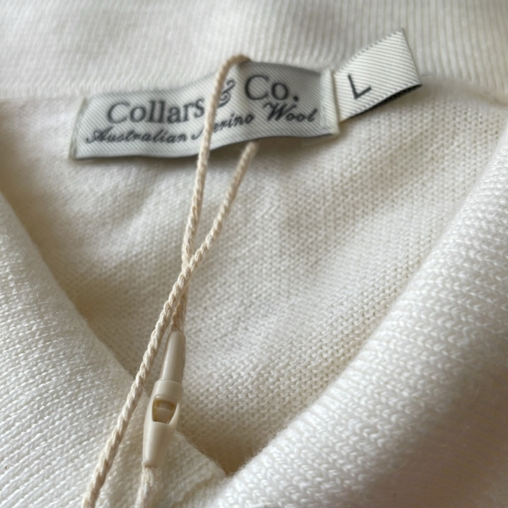 Collars & Co. Bellagio Three Button Long Sleeve Merino Polo Cream Size L NWT - Picture 7 of 8